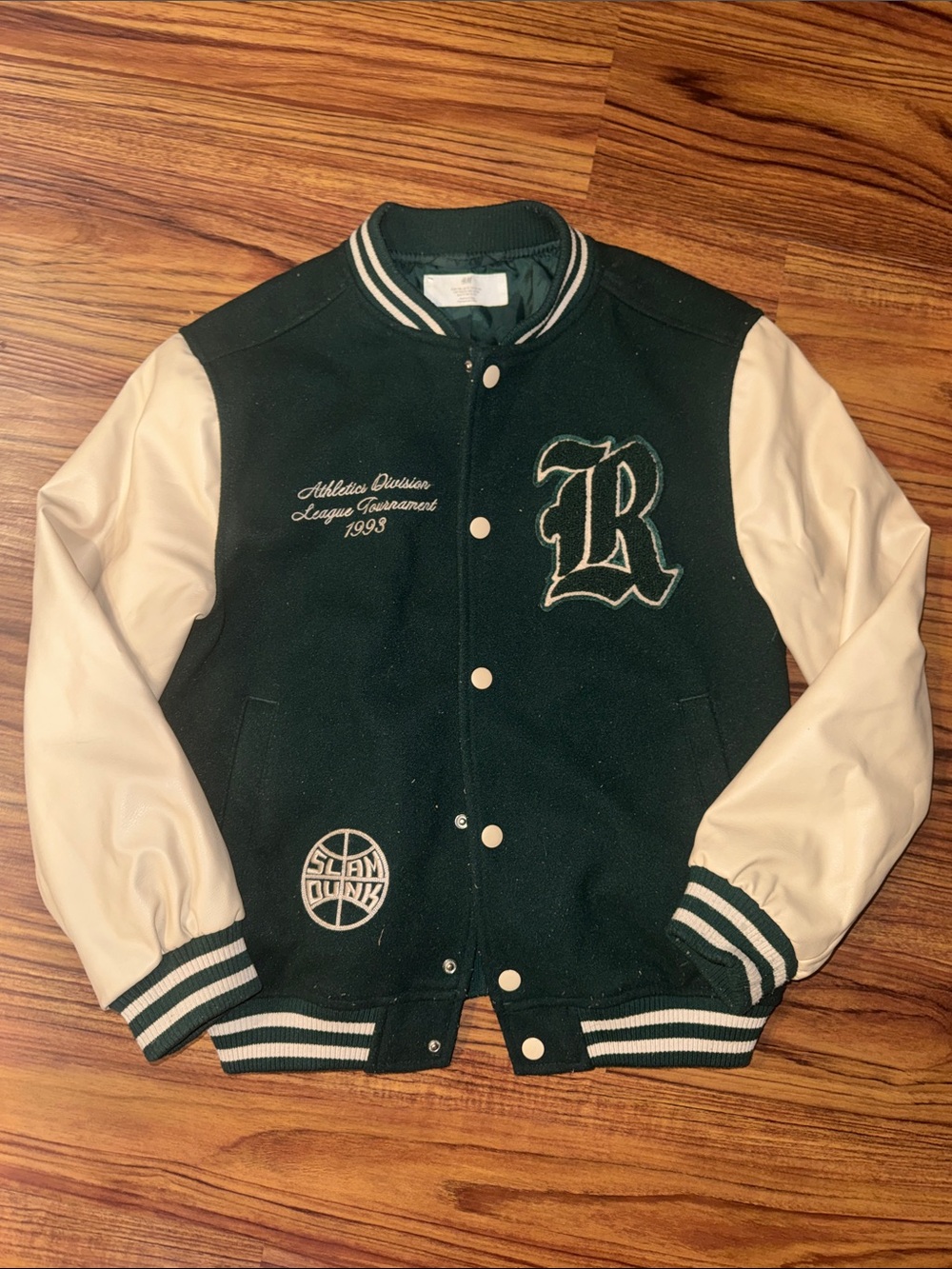 H&M Forest Green and White Varsity Jacket for Kids